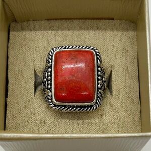 JTV Red Sponge Coral Sterling Silver Ring Size 8 | 12g Solid Rhodium Finish. NEW